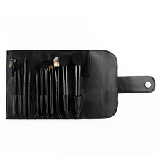 11pc Piece Luxury Black Goat Hair Brushes With Chrome Aluminium
