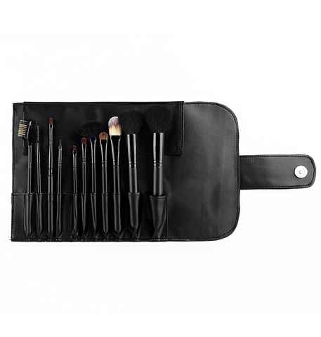 11pc Piece Luxury Black Goat Hair Brushes With Chrome Aluminium